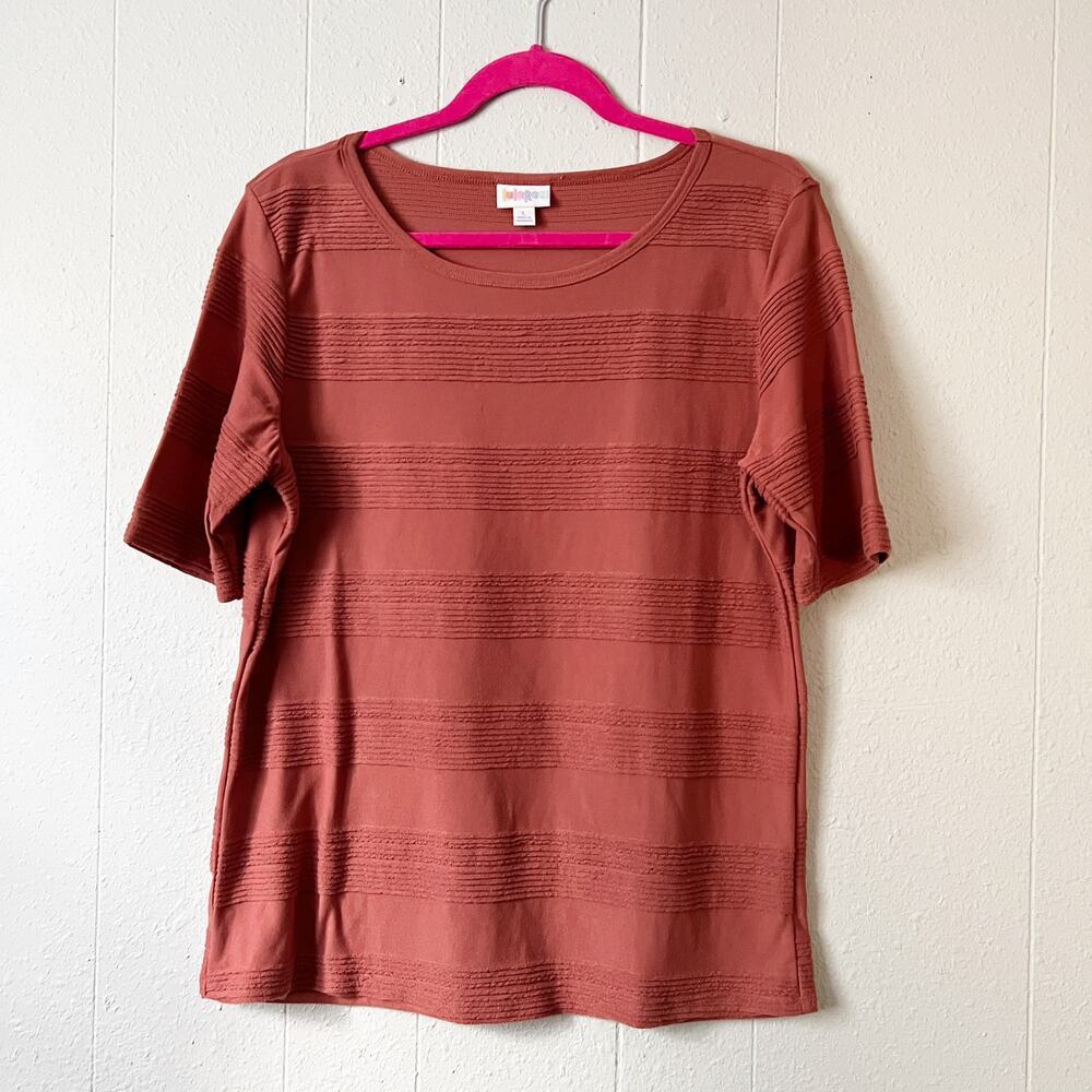 LuLaRoe Ribbed Top Womens Large Stretch Casual Everyday Wear Short Sleeve